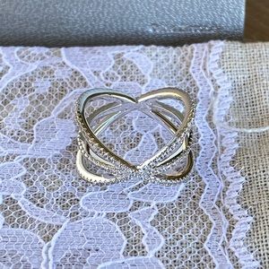 CZ Pave Criss Cross Silver Ring